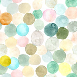 colored watercolor circles hand drawn in natural pastel colors on white seamless background for use in design, textiles, wallpaper for children, wrapping paper, print on stationery
