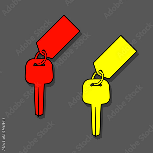 Icon of the key from the door lock with the tag on the ring, The key for an English lock with a fob
