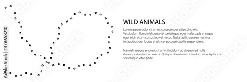 Banner of track of forest animal, trace of a roe deer animal , vector illustration