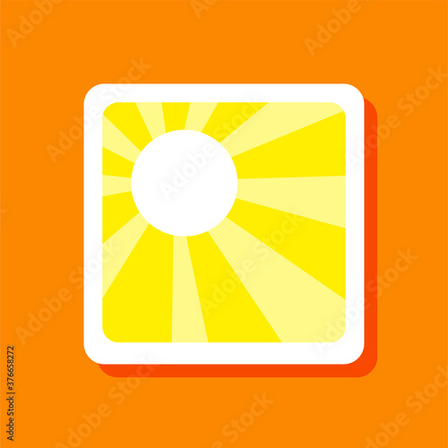 sun icon vector illustration. holiday vector, summer time. cartoon style. sunlight icon isolated on orange background. flat design template illustration. sticker, clip art, summertime. cute for kids.  © siarifzen