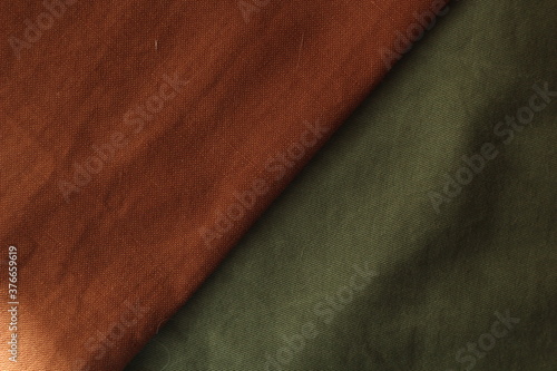 fabric texture of linen, cotton / brown and green color combinations
