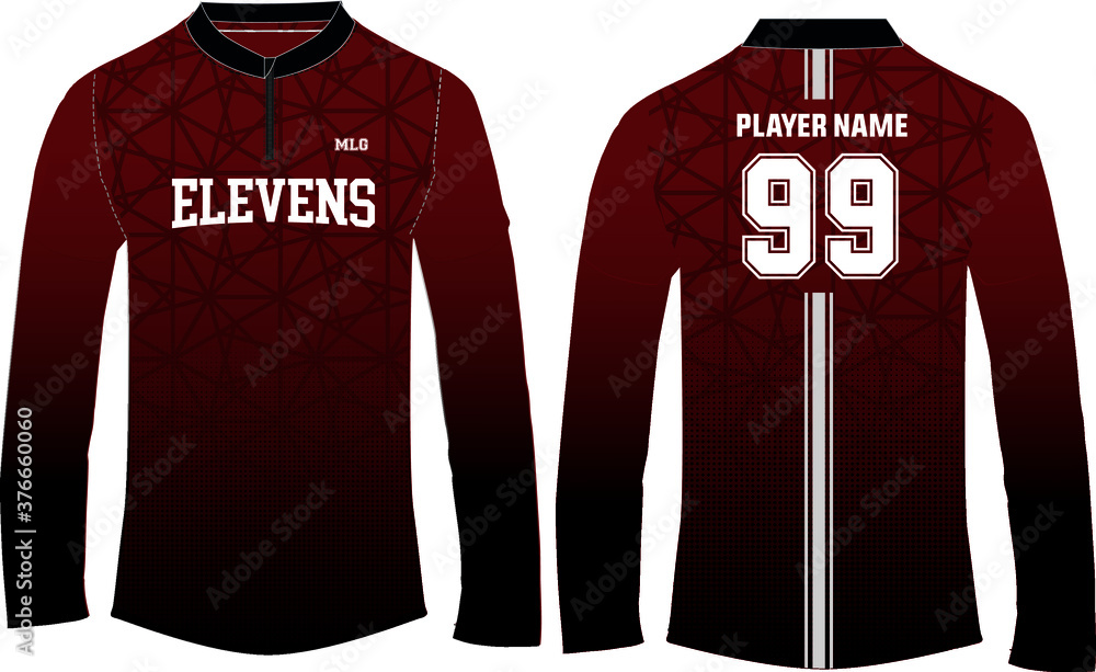 Sports long sleeve tshirt jersey design template, mock up uniform kit