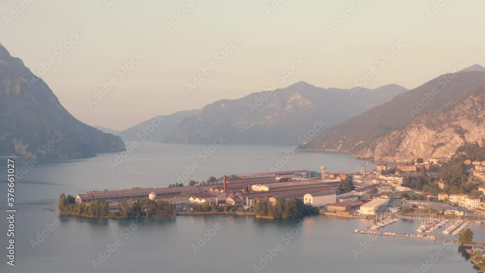 Awesome aerial view of the Lovere port, Iseo lake panorama,Lombardy italy. Awesome aerial view of the Lovere port, Iseo lake panorama,Lombardy italy.