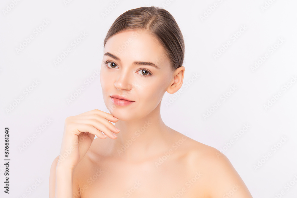 Beautiful Young Woman With Clean Fresh Skin on white background, Face care, Facial treatment. Cosmetology, beauty and spa. women portrait. Beautiful Young Woman With Clean Fresh Skin on white background, Face care, Facial treatment. Cosmetology, beauty and spa. women portrait.