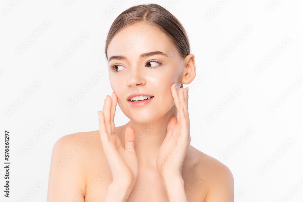 Beautiful Young Woman With Clean Fresh Skin on white background, Face care, Facial treatment. Cosmetology, beauty and spa. women portrait. Beautiful Young Woman With Clean Fresh Skin on white background, Face care, Facial treatment. Cosmetology, beauty and spa. women portrait.