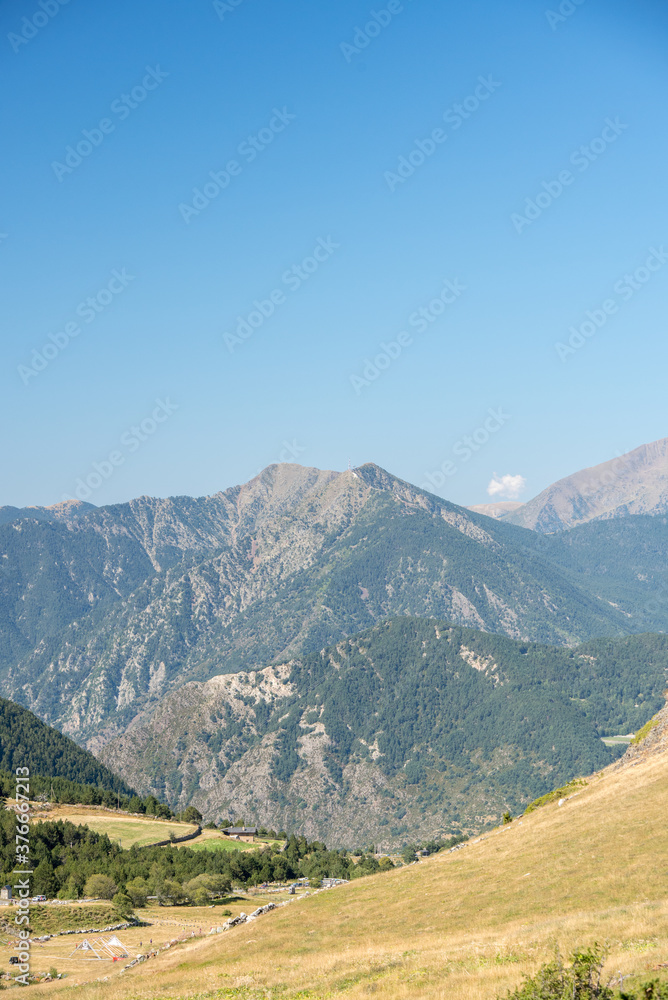 Sunny day in Els Cortals de Encamp on Andorra, Pyrennes Mountians.