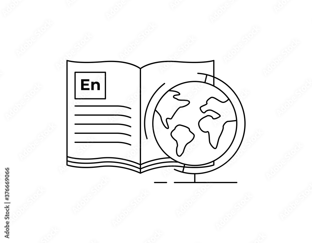 Geography book line icon. linear style sign for mobile concept and web design. Book with world globe outline vector icon. Symbol, logo illustration. Vector graphics Geography book line icon. linear style sign for mobile concept and web design. Book with world globe outline vector icon. Symbol, logo illustration. Vector graphics