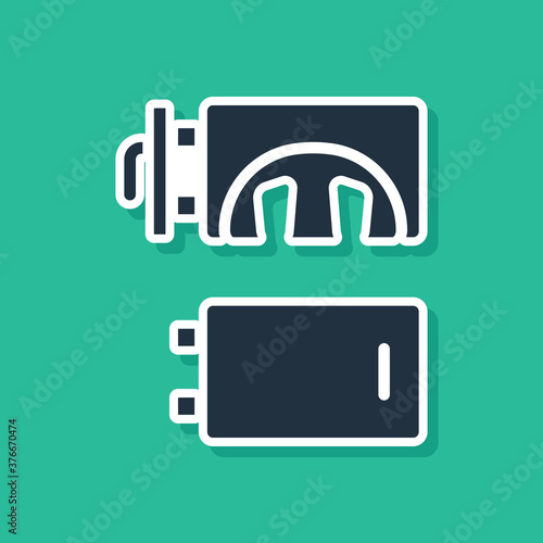 Blue Crematorium icon isolated on green background. Vector.