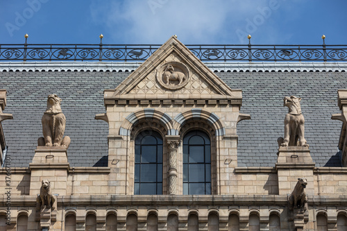 Architectural details featuring various animal sculptures on the fascia of the Natrual History Museum in South Kensington, London, UK photo