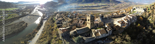 Ainsa, beautiful village of Huesca,Spain. Aerial Drone Photo photo