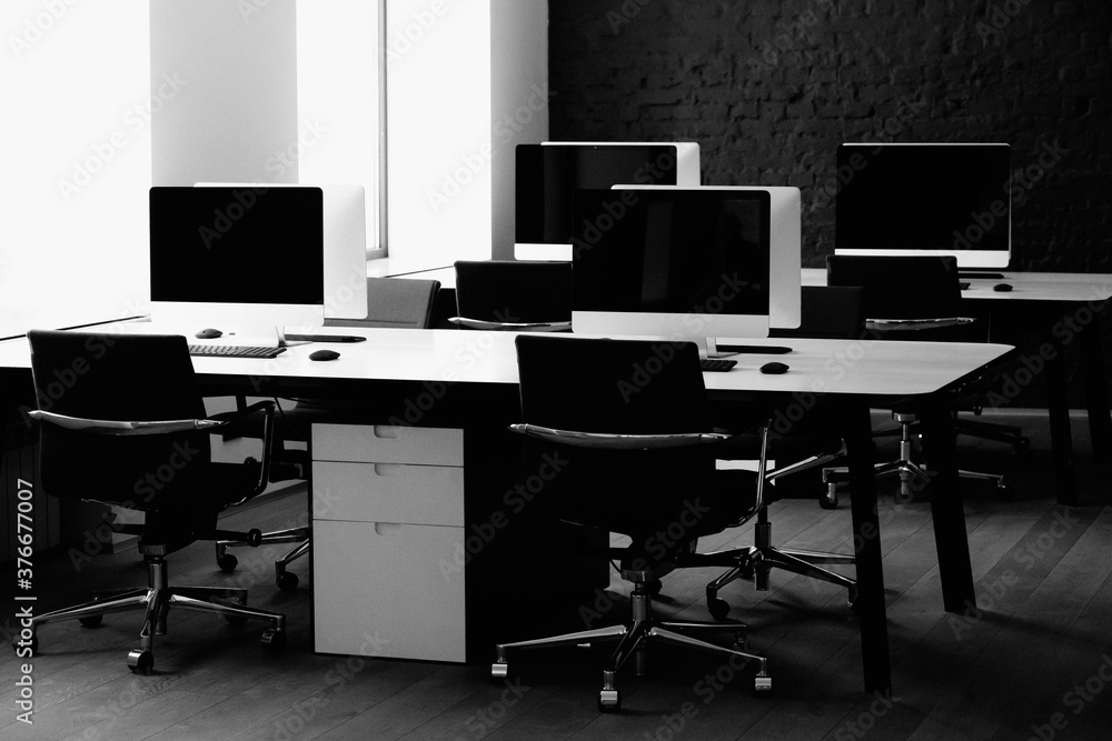 modern office interior with lcd monitors modern office interior with lcd monitors