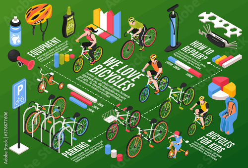 Bicycle Isometric Flowchart Composition
