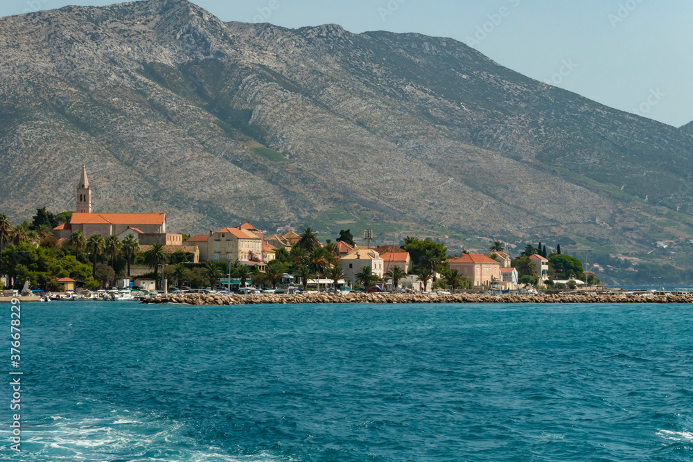 View on Orebic town on Peljesac Peninsula in southern Dalmatia , Croatia.