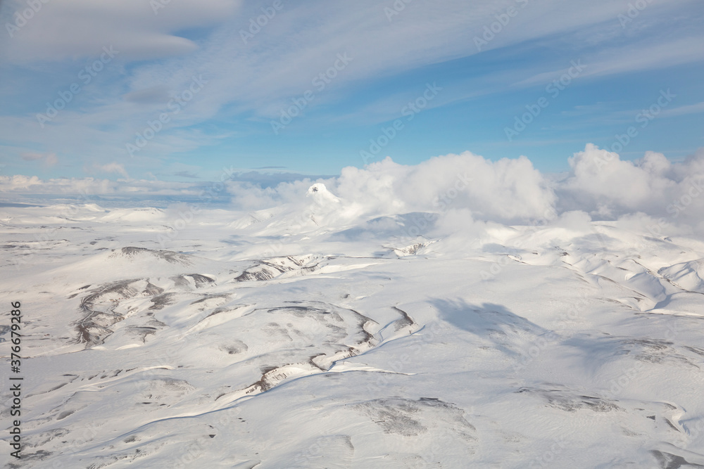 aerial view of the mountains in winter