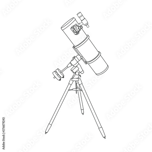 black and white drawing. amateur telescope. The reflector of system of Newton