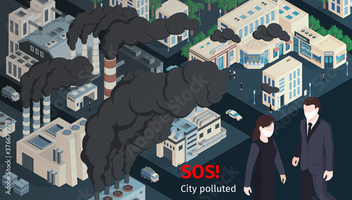 City Pollution Isometric Composition  