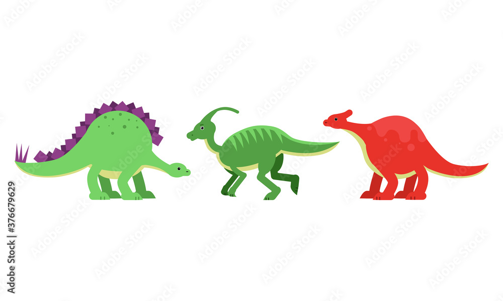 Naklejka premium Dinosaurs Figures as Ancient Reptiles Isolated on White Background Vector Set