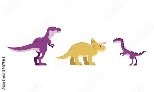 Dinosaurs Figures as Ancient Reptiles Isolated on White Background Vector Set