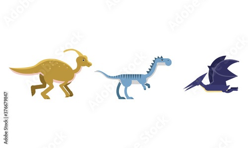 Dinosaurs Figures as Ancient Reptiles Isolated on White Background Vector Set