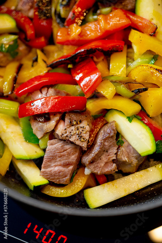 
steak with salt and pepper and vegetables