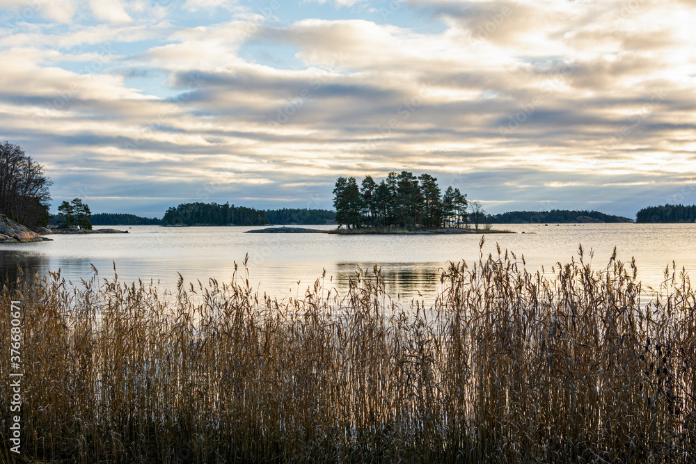 Evening view to the sea shore and Gulf of Finland, Kopparnas-Storsvik recreation area, Finland Evening view to the sea shore and Gulf of Finland, Kopparnas-Storsvik recreation area, Finland