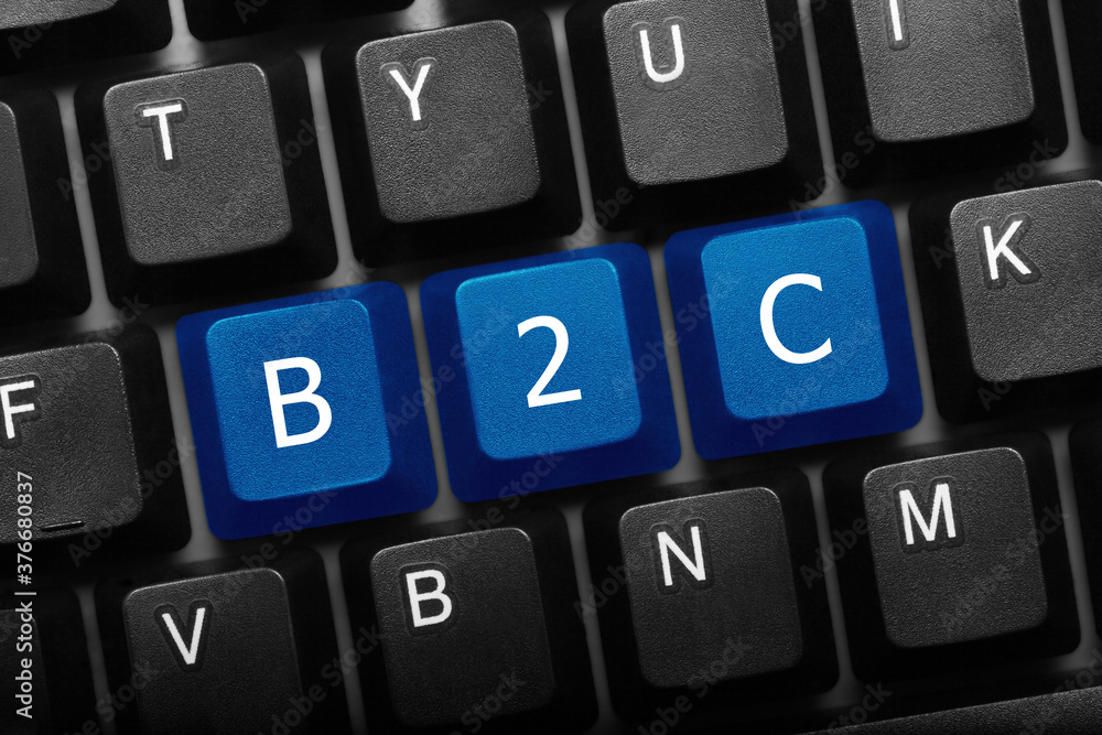 Three keys conceptual keyboard - B2C blue keys Three keys conceptual keyboard - B2C blue keys