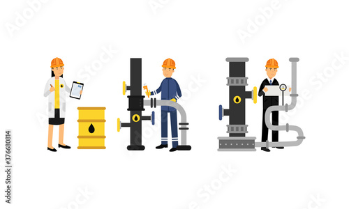 People Characters Working in Petroleum Industry Vector Illustration Set