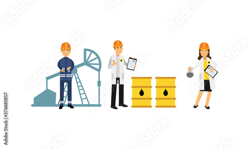 People Characters Working in Petroleum Industry Vector Illustration Set