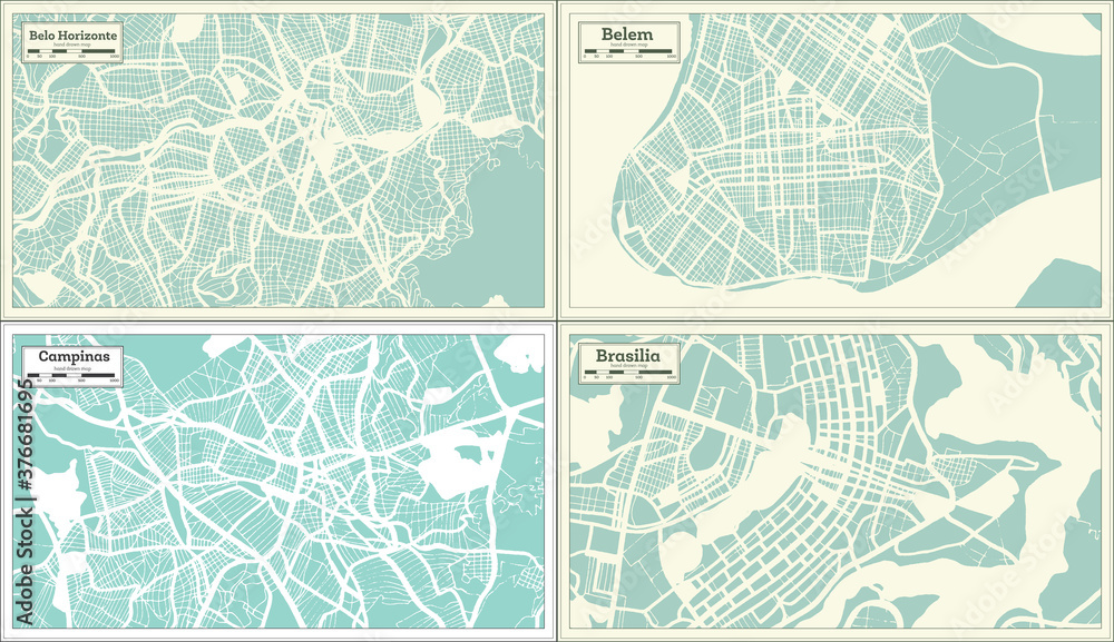 Obraz premium Campinas, Belem, Brasilia, Belo Horizonte Brazil City Maps Set.