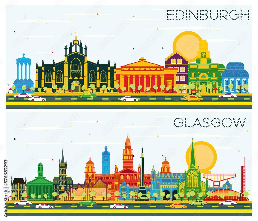 Glasgow and Edinburgh Scotland City Skylines Set.