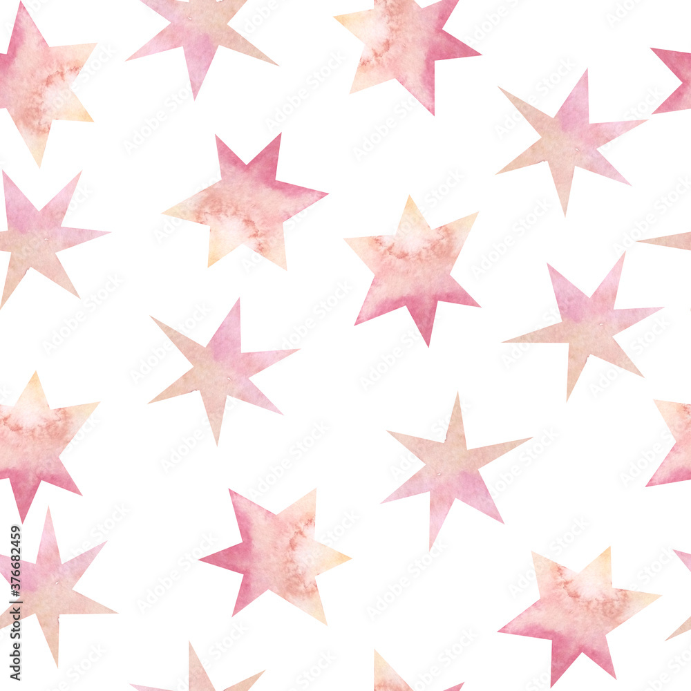 Seamless watercolor hand drawn pattern with universe space elegant neautral stars sky. Baby shower celebration party design invitation cards textile wallpaper. Pink rose blush pastel colors. Seamless watercolor hand drawn pattern with universe space elegant neautral stars sky. Baby shower celebration party design invitation cards textile wallpaper. Pink rose blush pastel colors.