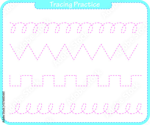 Preschool worksheet trace shapes and linesr. Basic writing and painting practices