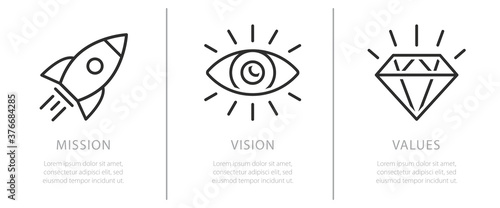 Simple flat icon for visualisation of Mission, Vision and Values of company