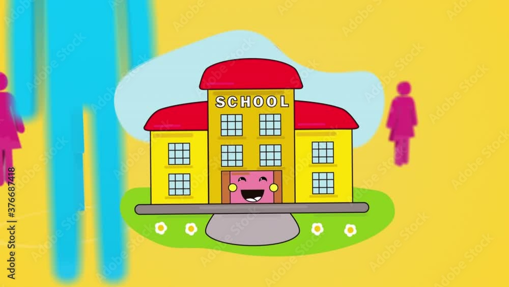 School building icon against yellow background School building icon against yellow background