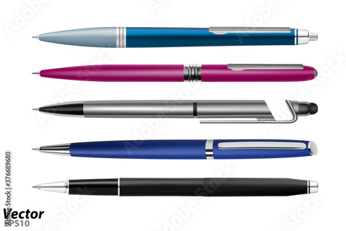 A set of handles in a vector.Automatic ballpoint pen in vector.Business class ballpoint pen in vector.