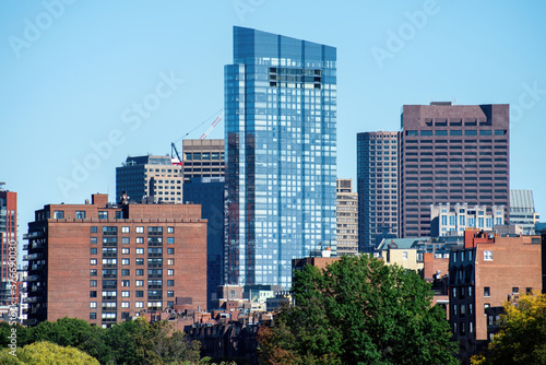 Modern skyscraper with glass facade in Boston, USA