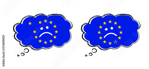 Brexit referendum concept about UK (United Kingdom or British) withdrawal from the EU (European Union) often shortened to Brexit. The flags of UK half with EU. For Brexit referendum campaign.