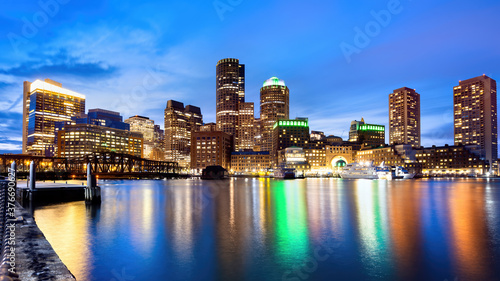 Boston downtown at night, USA