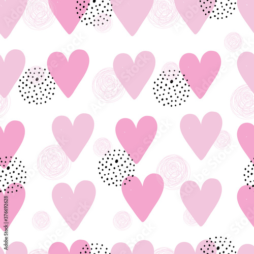 Vector Seamless pattern Heart shaped background Hand drawn design in cartoon style Use for design, wallpaper, textile