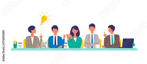 Business conference concept. Vector illustration of people having a meeting. Concept for conference, boardroom.