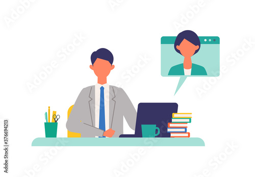 Business conference concept. Vector illustration of business people telecommuting.