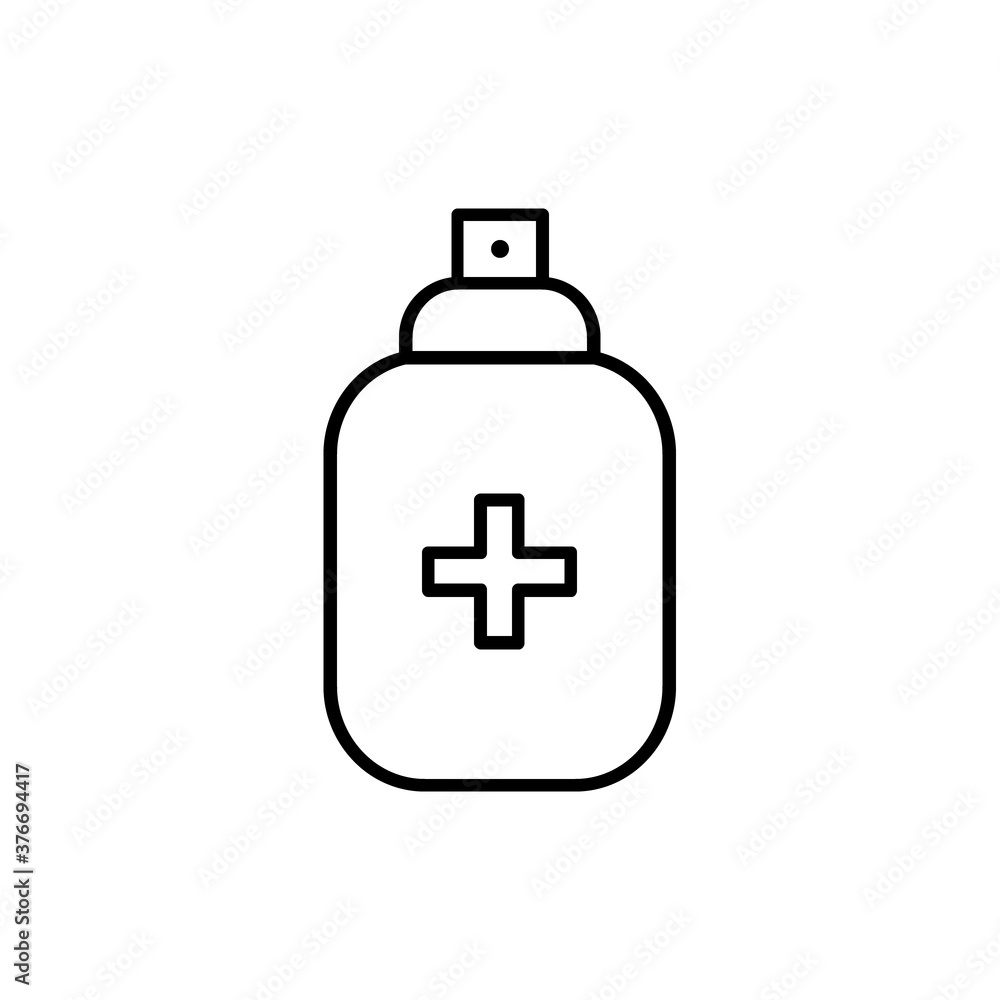 Antiseptic spray line icon. Antiseptic linear bottle vector icon illustration isolated on white background. Antiseptic spray line icon. Antiseptic linear bottle vector icon illustration isolated on white background.