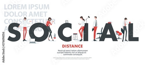 People at work, social distancing concept, prevention of coronavirus, vector illustration.