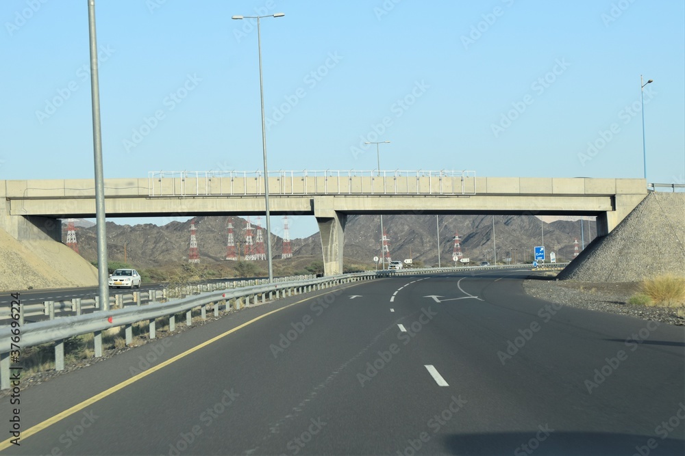 Landscape of highway road travel. Muscat, Oman : 08-09-2020