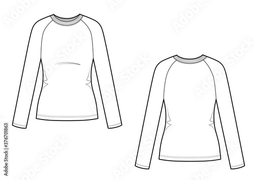 Womans t-shirt template with raglan sleeves. White t-shirts, longsleeve. photo