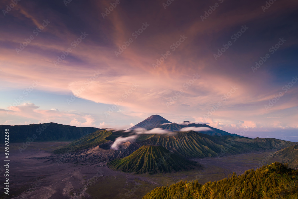 Mount Bromo volcano or Gunung Bromo in Bromo Tengger Semeru National Park, East Java, Indonesia.