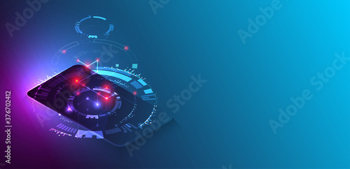 Isometric big data processing concept, cloud database. Abstract technology background. Vector illustration