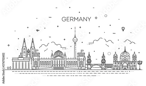Cityscape with all famous buildings. Germany skyline composition for design
