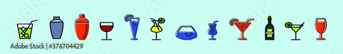 set of cocktail with glasses and bottle cartoon icon design templates with various models. vector illustration