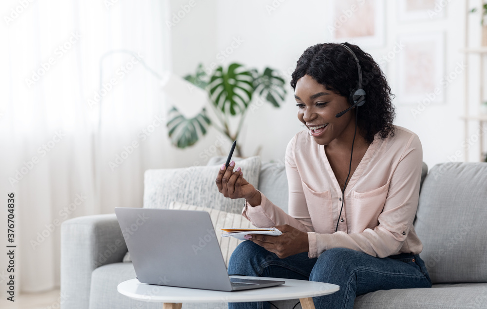 Cheerful Black Female Online Tutor Explaining Subject To Student Via Video Call Cheerful Black Female Online Tutor Explaining Subject To Student Via Video Call